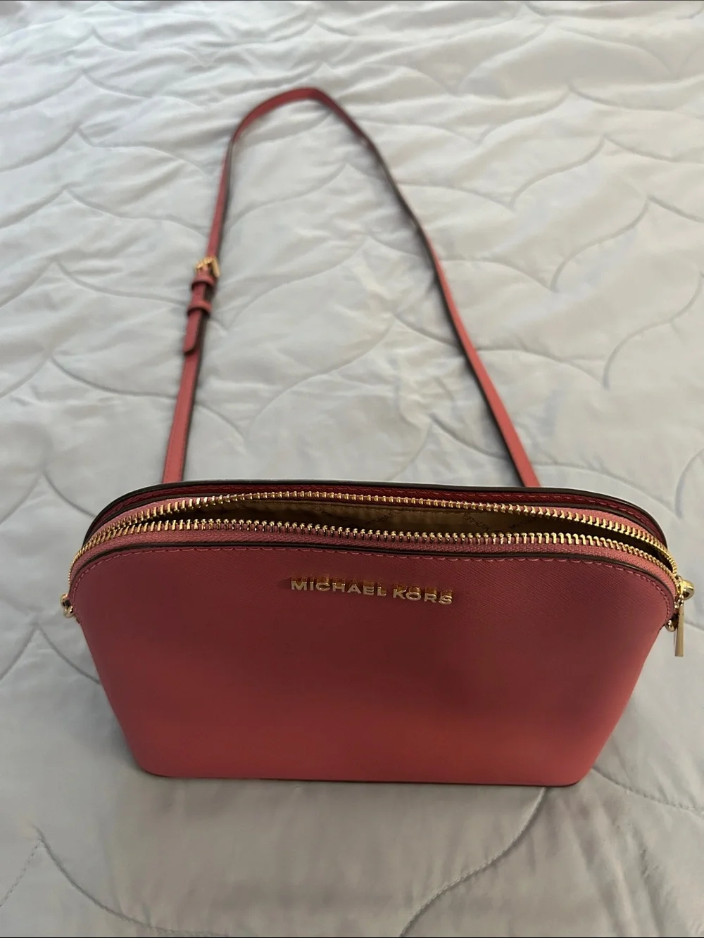 Michael Kors Pink Saffiano Leather Crossbody with Gold Chain Strap